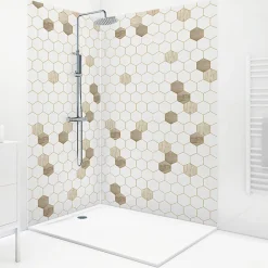 Lot de 2 panneaux de douche en PVC (90x220 & 120x220 cm) + profilés blanc - Charme - Hexa Bois - Marron