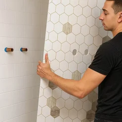 Lot de 2 panneaux de douche en PVC (90x220 & 120x220 cm) + profilés blanc - Charme - Hexa Bois - Marron