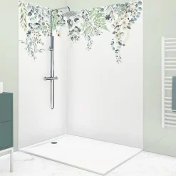 Lot de 2 panneaux de douche en PVC (90x220 & 120x220 cm) + profilés blanc - Flowers in Rain - Multicolore