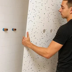 Lot de 2 panneaux de douche en aluminium (90x220 & 120x220 cm) + profilés blanc - Terrazzo Mineral - Multicolore