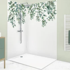 Lot de 2 panneaux de douche en PVC (90x220 & 120x220 cm) + profilés blanc - Eucalyptus in Rain - Multicolore