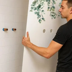 Lot de 2 panneaux de douche en PVC (90x220 & 120x220 cm) + profilés blanc - Eucalyptus in Rain - Multicolore