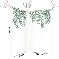 Lot de 2 panneaux de douche en PVC (90x220 & 120x220 cm) + profilés blanc - Eucalyptus in Rain - Multicolore