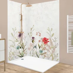 Lot de 2 panneaux de douche en PVC (90x220 & 120x220 cm) + profilés blanc - Herbier - Multicouleurs