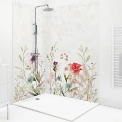 Lot de 2 panneaux de douche en PVC (90x220 & 120x220 cm) + profilés blanc - Herbier - Multicouleurs