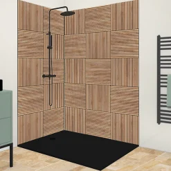 Lot de 2 panneaux de douche en aluminium (90x220 & 120x220 cm) + profilés noir - Wabi Sabi - Marron et nor