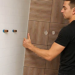 Lot de 2 panneaux de douche en aluminium (90x220 & 120x220 cm) + profilés noir - Wabi Sabi - Marron et nor