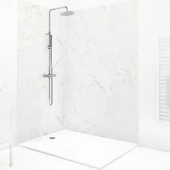 Lot de 2 panneaux de douche en aluminium (90x220 & 120x220 cm) + profilés blanc - Effet Marbre clair