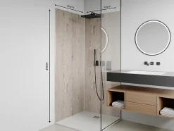 Lot de 2 panneaux muraux de douche effet bois clair en aluminium avec profilés - 2 x L90 x H210 cm- ENEKO