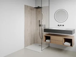 Lot de 2 panneaux muraux de douche effet bois clair en aluminium avec profilés - 2 x L90 x H210 cm- ENEKO