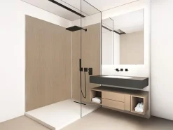 Lot de 2 panneaux muraux de douche effet bois en aluminium avec profilés - L90 x L120 x H210 cm - ENEKO