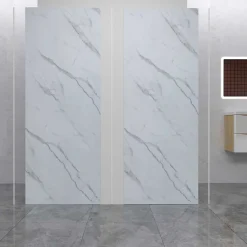 Lot de 2 panneaux muraux de douche effet Marbre en Aluminium avec 3 profilés,L100xL100xH210cm ,Protection murale,Antimoisissure