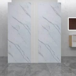 Lot de 2 panneaux muraux de douche effet Marbre en Aluminium avec 1 profilés,L80xL80xH210 cm , Protection murale,Antimoisissure