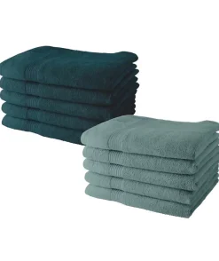 Lot de 10 serviettes de Toilette TODAY 50x90 cm 100% Coton - 5 paon + 5 celadon