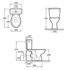 Lot de 2 WC à poser sortie horizontale JACOB DELAFON Eolia avec abattant