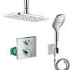 Lot robinet douche encastré thermostatique HANSGROHE Ecostat Square + Douche de tête Raindance E 240 fixation plafond