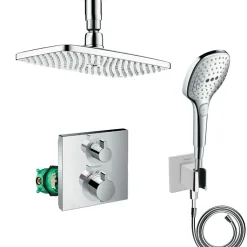 Lot robinet douche encastré thermostatique HANSGROHE Ecostat Square + Douche de tête Raindance E 240 fixation plafond