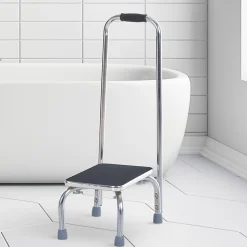 Marche avec barre d'appui - marchepied de sécurité - marche d'accès au bain - plateforme & patins antidérapants - acier galvanisé
