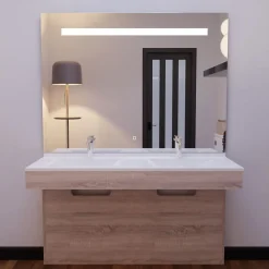 Meuble ALTEA 140 cm avec plan double vasque et miroir led Elégance - Cambrian oak
