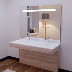 Meuble ALTEA 140 cm avec plan double vasque et miroir led Elégance - Cambrian oak