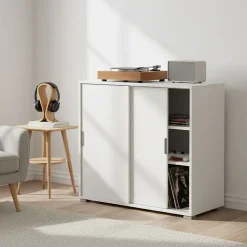 Meuble Bas 2 Portes Coulissantes Blanc