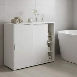 Meuble Bas 2 Portes Coulissantes Blanc