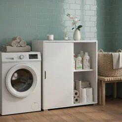 Meuble Bas 2 Portes Coulissantes Blanc