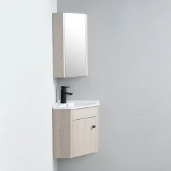 Meuble Bas d'angle salle de bain Chêne Gris 42x42 cm - Scandinave