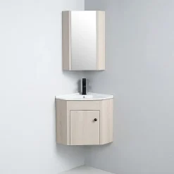 Meuble Bas d'angle salle de bain Chêne Gris 42x42 cm - Scandinave