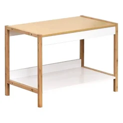 Meuble bas de salle de bain en bambou et bois MDF - TENDANCE - 1 étagère - Blanc - 60 x 34 x 43 cm