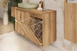 Meuble bas de salle de bain 40 cm avec panier à linge et plan NOVA chêne Coast Evoke