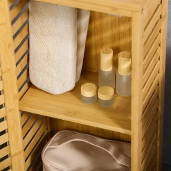 Meuble bas de salle de bain une porte - étagère réglable - bois de bambou verni