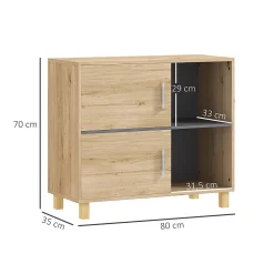 Meuble bas de salle de bain style bohème - 2 portes, 2 niches - gris effet bois clair naturel