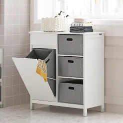 Meuble Bas de Salle de Bain avec 1 Tiroir, 1 Panier à Linge et 3 Panier, BZR77-W, SoBuy