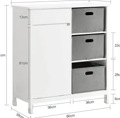 Meuble Bas de Salle de Bain avec 1 Tiroir, 1 Panier à Linge et 3 Panier, BZR77-W, SoBuy