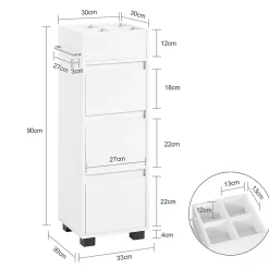 Meuble Bas de Salle de Bain avec Tiroir, Compartiments et Porte-Serviette, BZR29-W, SoBuy