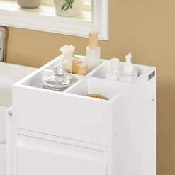 Meuble Bas de Salle de Bain avec Tiroir, Compartiments et Porte-Serviette, BZR29-W, SoBuy
