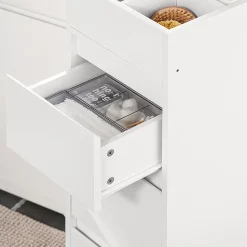 Meuble Bas de Salle de Bain avec Tiroir, Compartiments et Porte-Serviette, BZR29-W, SoBuy