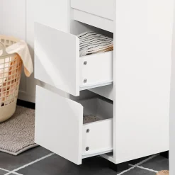 Meuble Bas de Salle de Bain avec Tiroir, Compartiments et Porte-Serviette, BZR29-W, SoBuy