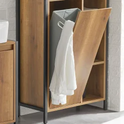 Meuble Bas de Salle de Bain avec 3 Compartiments et 1 Panier à Linge, BZR65-PF, SoBuy