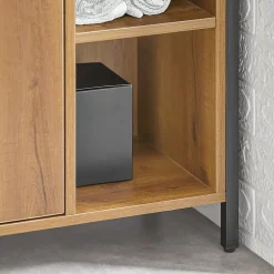 Meuble Bas de Salle de Bain avec 3 Compartiments et 1 Panier à Linge, BZR65-PF, SoBuy