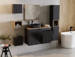 Meuble bas de salle de bain avec panier à linge et plan NOVA NOIR 40 cm