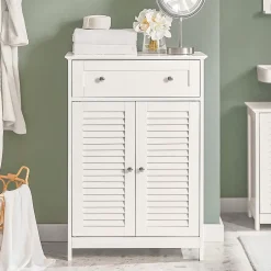 Meuble Bas de Salle de Bain Armoire Toilette Buffet Commode, FRG238-W, SoBuy