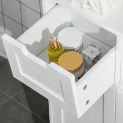 Meuble bas de salle de bain multi-rangements grande niche 2 tiroirs placard double porte avec étagère MDF blanc