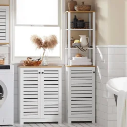 Meuble Bas Placard de Rangement avec 2 Portes Persiennes, BZR41-W, SoBuy