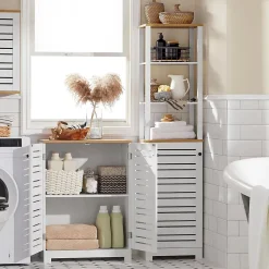 Meuble Bas Placard de Rangement avec 2 Portes Persiennes, BZR41-W, SoBuy