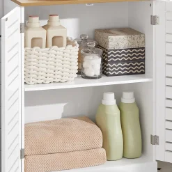 Meuble Bas Placard de Rangement avec 2 Portes Persiennes, BZR41-W, SoBuy
