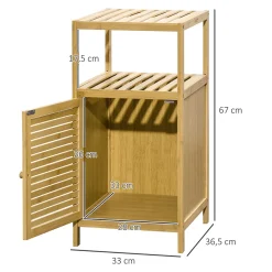 Meuble bas salle de bain rangement salle de bain 1 porte 2 étagères bois bambou verni