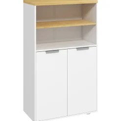 Meuble bas salle de bain - 2 portes, étagère, 2 niches - dim. 60L x 30l x 102H cm - blanc bois clair