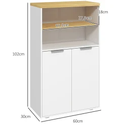 Meuble bas salle de bain - 2 portes, étagère, 2 niches - dim. 60L x 30l x 102H cm - blanc bois clair